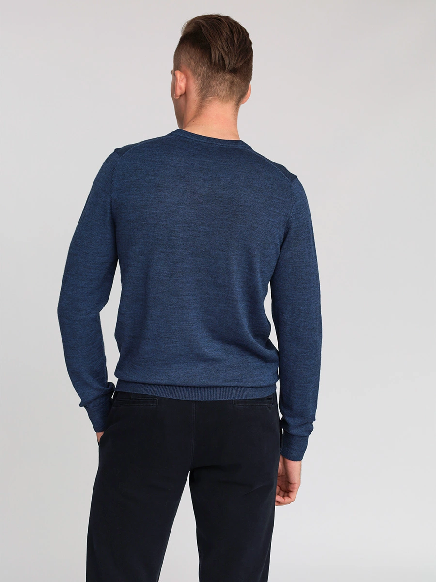 Синий меланжевый пуловер из шерсти